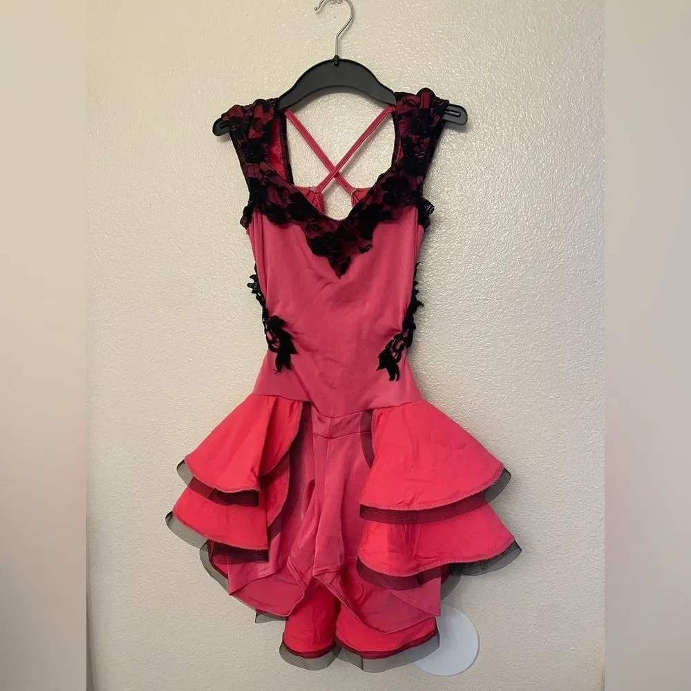 Kelle dance jazz acro lyrical costume black hot pink lace JUXTAPOSED 8218 MA adl